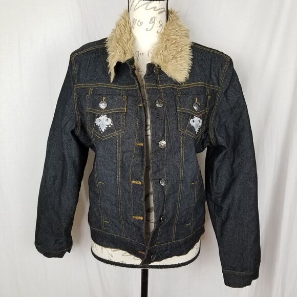 Hip Jeans Faux Fur Lined Denim Jacket Size 5 - Picture 1 of 9